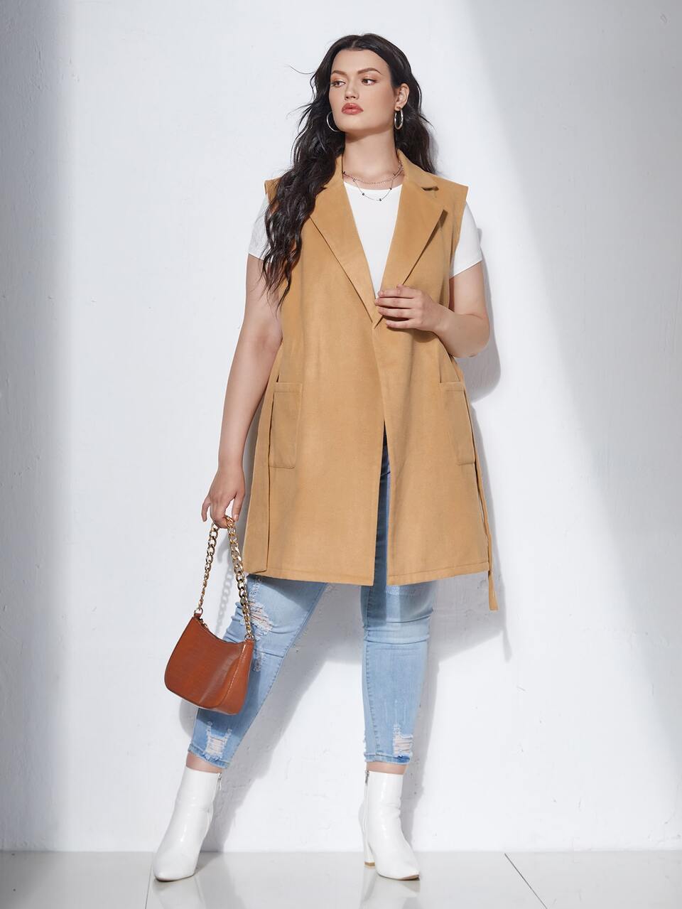 Plus Dual Pocket Belted Vest Overcoat