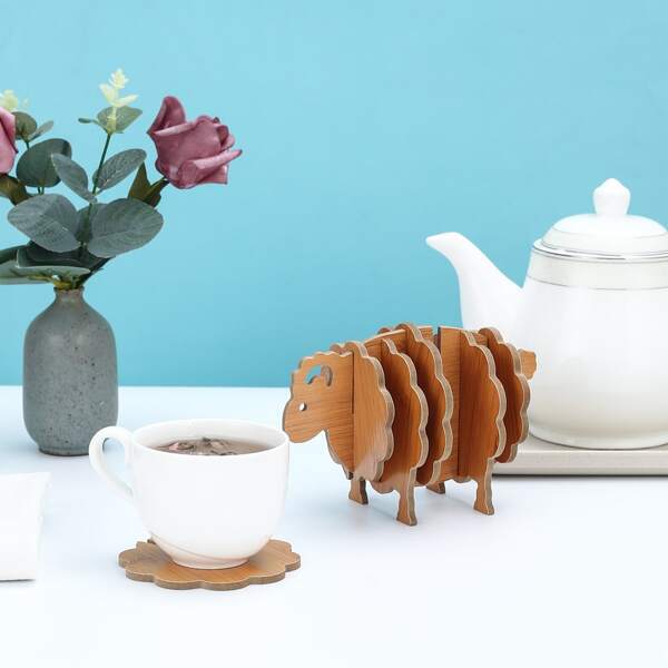 

1set Wooden Sheep Coaster, Coffee brown