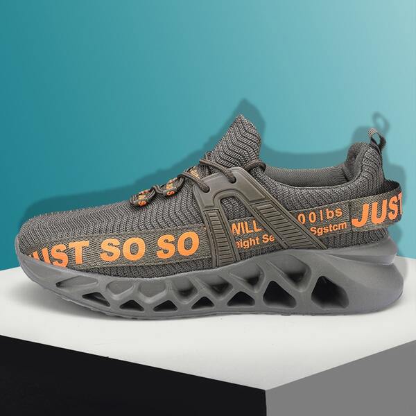 

Men Letter Graphic Lace-up Front Running Shoes, Army green
