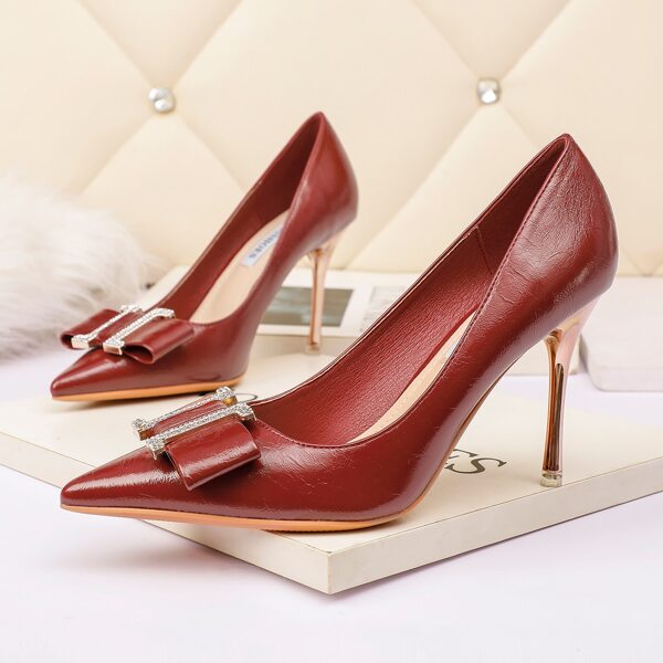 

Bow Decor Stiletto Heeled Court Pumps, Burgundy