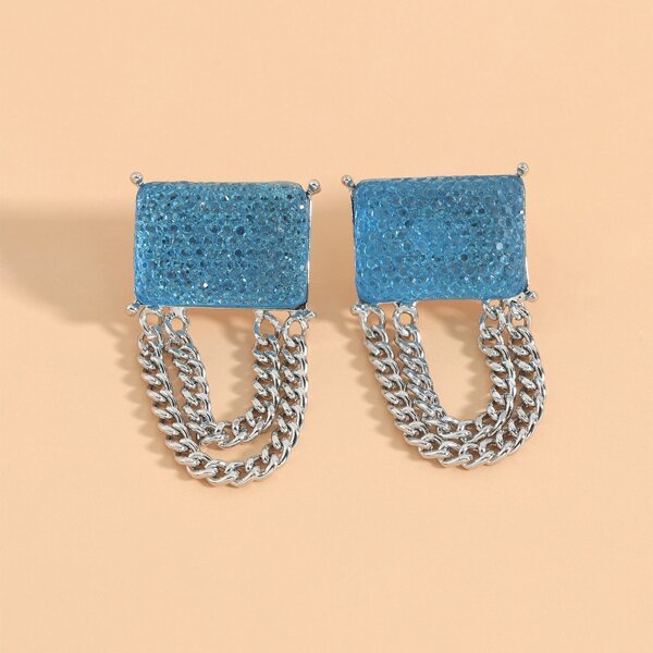 

Chain Decor Drop Earrings, Blue