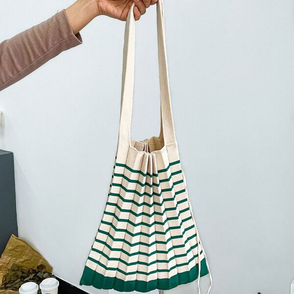 

Striped Pattern Shopper Bag, Dark green