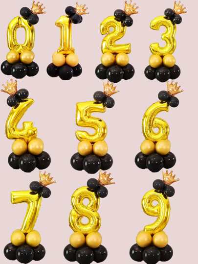 19pcs/set Number Party Balloon, Creative Latex Decorative Balloon For Party Decor