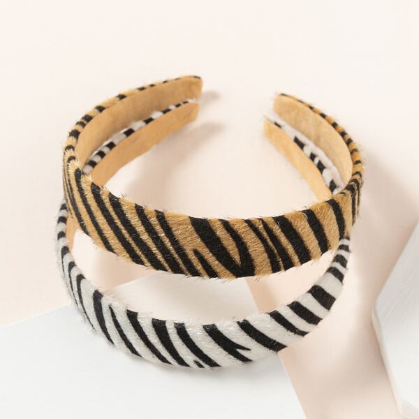 

2pcs Zebra Striped Print Headband, Multicolor