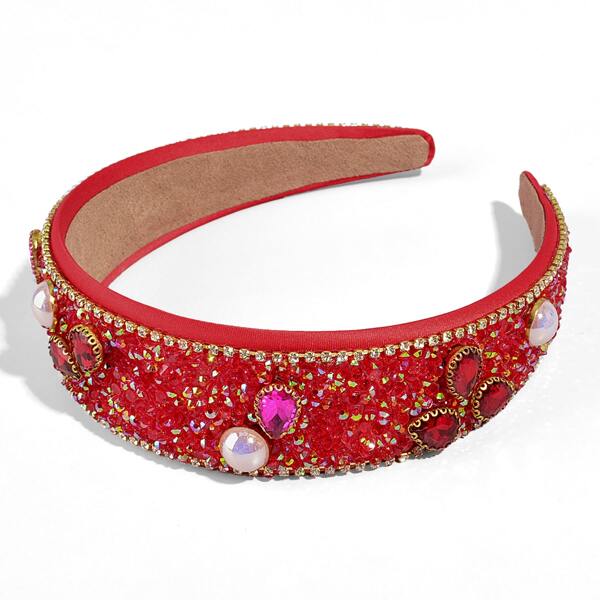 

Rhinestone & Faux Pearl Decor Headband, Red