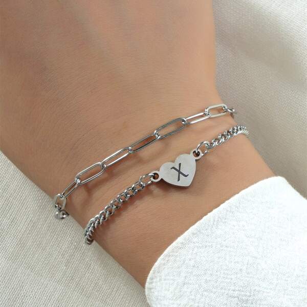 

Heart Decor Layered Bracelet, Silver
