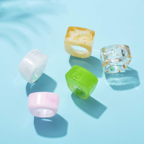 

5pcs Solid Chunky Ring, Multicolor