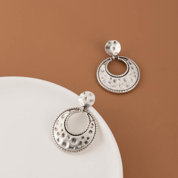 

Round Drop Earrings, Antique silver