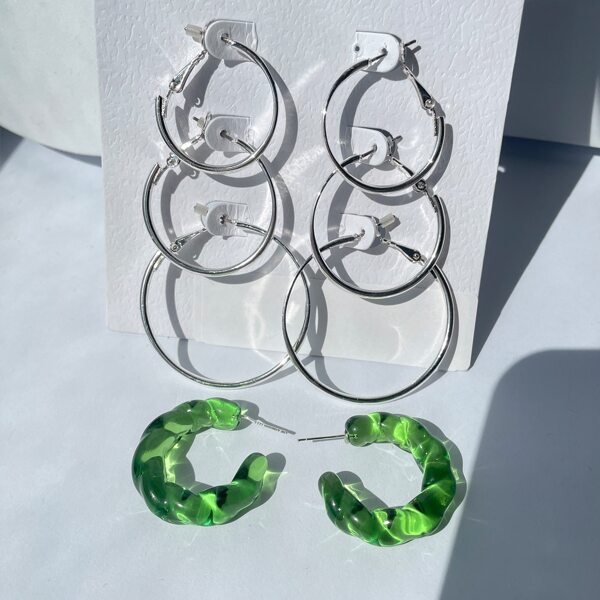

4pairs Simple Hoop Earrings, Multicolor