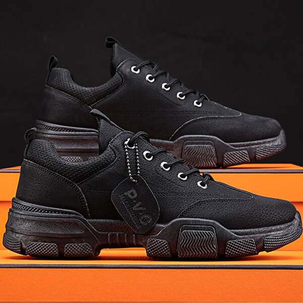 

Men Letter Patch Lace-Up Front Sneakers, Black