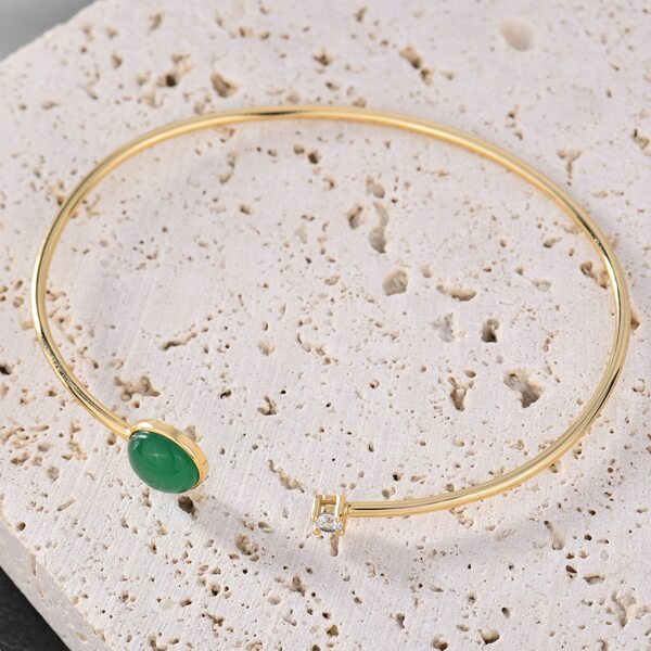 

18K Gold Plated Zircon Detail Cuff Bracelet, Green