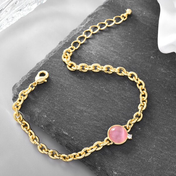 

18K Gold Plated Round Decor Bracelet, Pink