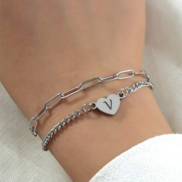 

Heart Decor Layered Bracelet, Silver