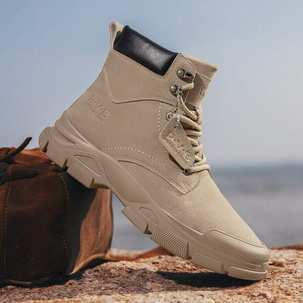 

Men Minimalist Lace Up Front Boots, Khaki
