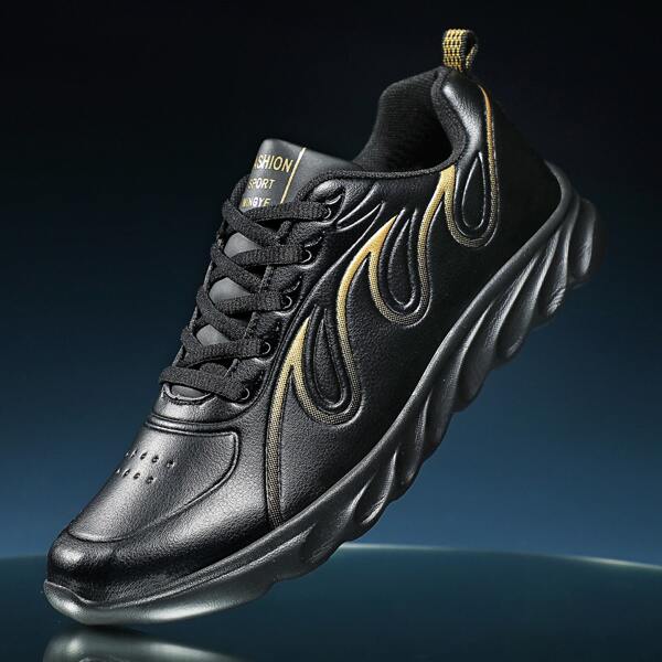 

Men Fire Graphic Lace-up Front Sneakers, Black