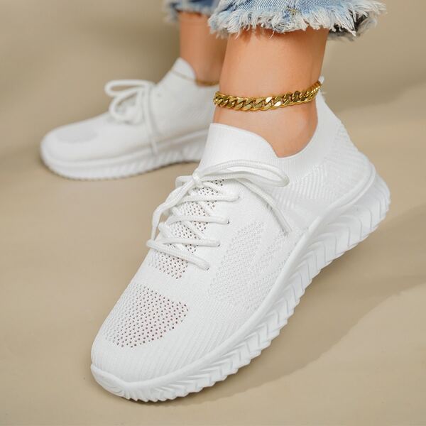 

Minimalist Lace Up Decor Slip-On Running Shoes, White
