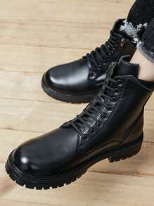Go With Jeans,Men Minimalist Lace-Up Front Boots Valentines - Black - View 3