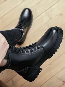 Go With Jeans,Men Minimalist Lace-Up Front Boots Valentines - Black - View 4