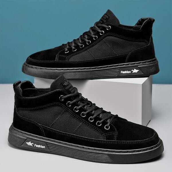 

Men Letter Detail Lace-up Front Skate Shoes, Black