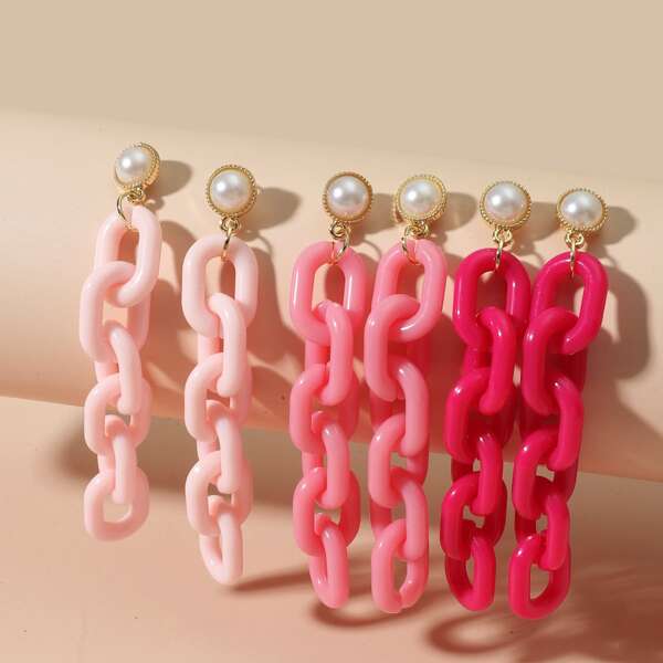 

3pairs Chain Decor Drop Earrings, Multicolor