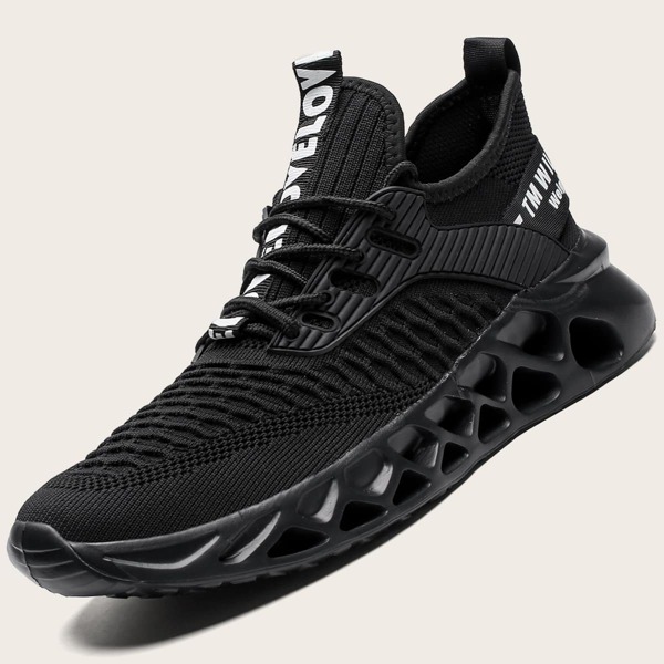 

Men Letter Tape Decor Running Shoes, Black