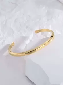 Letter Decor Cuff Bracelet - Yellow Gold - View 1
