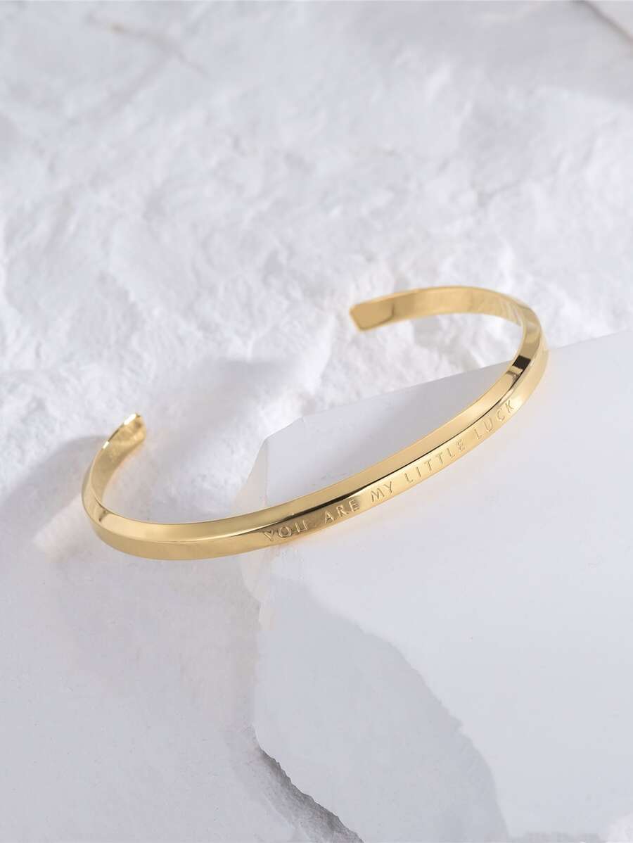 Letter Decor Cuff Bracelet - Yellow Gold - View 1