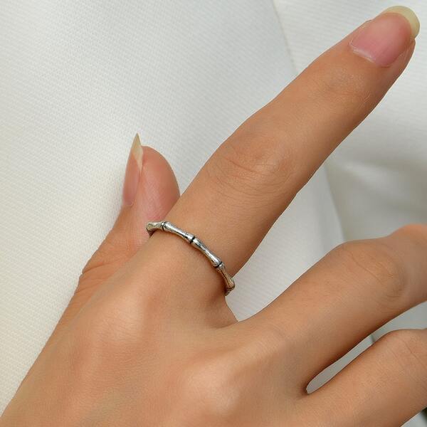 

Bamboo Joint Cuff Ring, Silver
