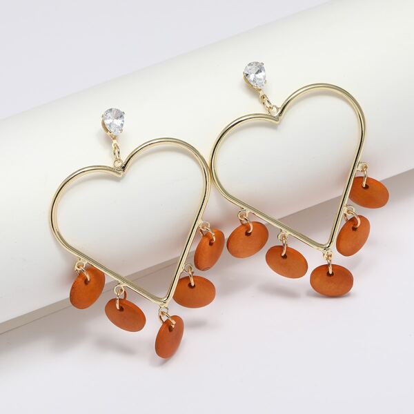 

Heart Decor Drop Earrings, Brown