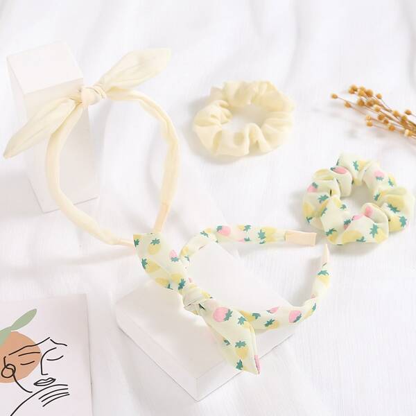 

2pcs Toddler Girls Fruit Print Headband & 2pcs Scrunchie, Multicolor