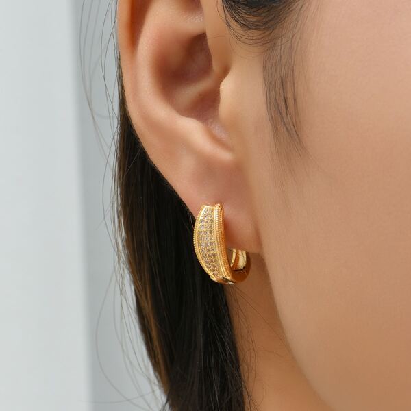 

18K Gold Plated Zircon Decor Hoop Earrings