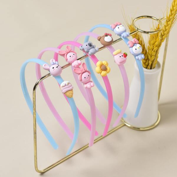 

5pcs Toddler Girls Flower & Bear Decor Headband, Multicolor