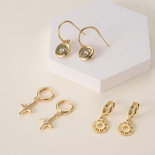 

3pairs 14K Gold Plated Round Drop Earrings