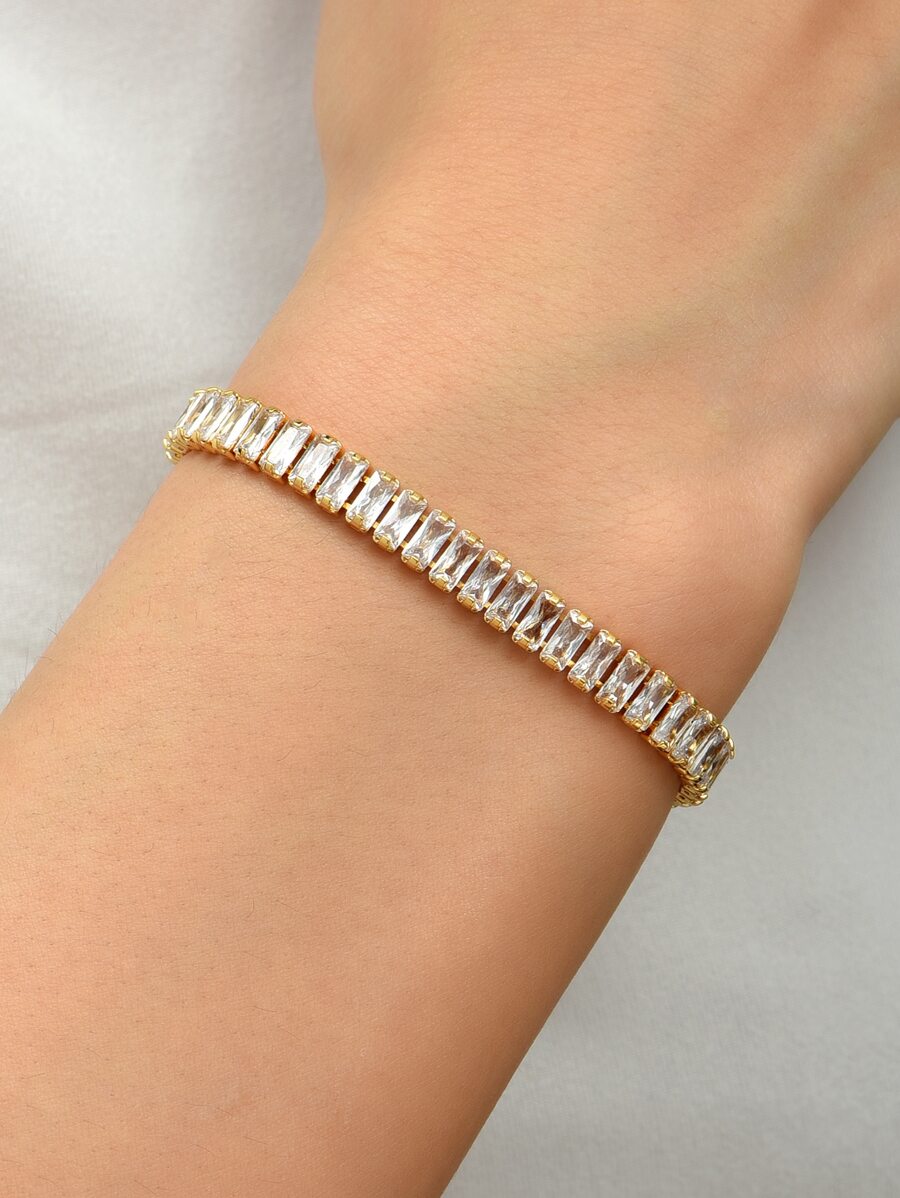 Cubic Zirconia Decor Bracelet - Yellow Gold - View 1