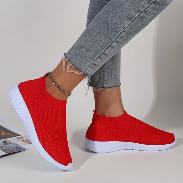 

Minimalist Knit Slip On Sneakers, Red