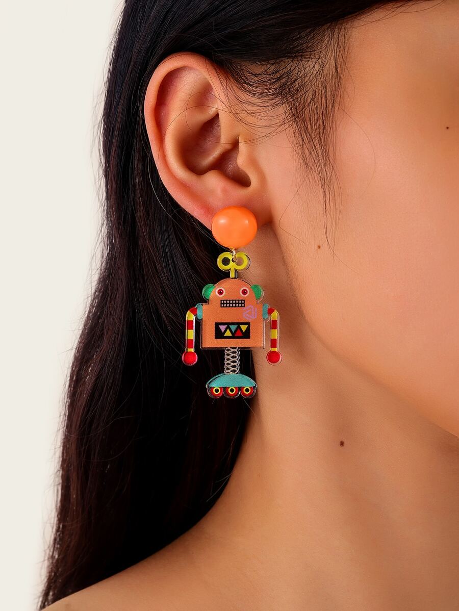 Bông tai thả trang trí rô bốt - Nhiều màu - Xem 1