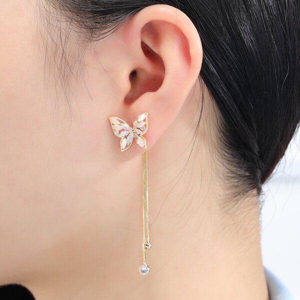 

Серьги-джекеты 14K позолоченный с бабочкой, Золотистый