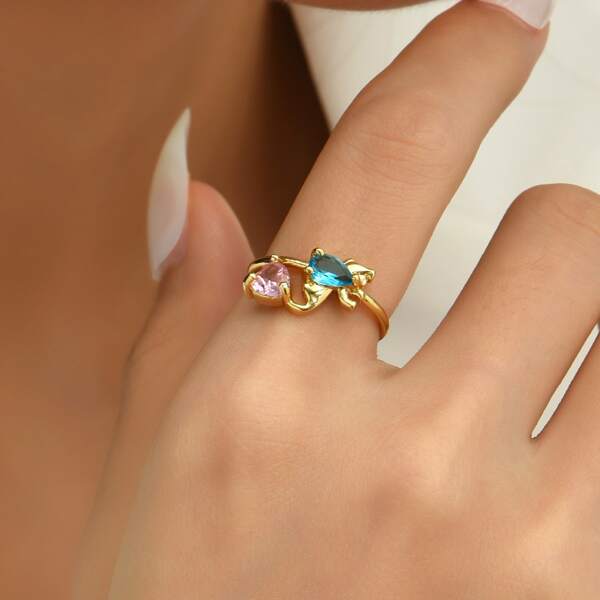 

18K Gold Plated Zircon Decor Ring, Multicolor