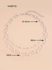 Faux Pearl Decor Layered Necklace - Silver - View 3