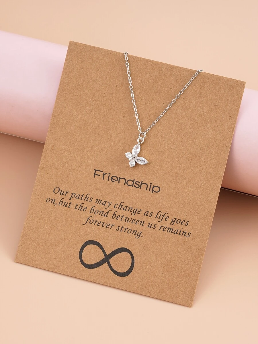 蝴蝶墜飾項鍊 - 銀色 - 查看 1