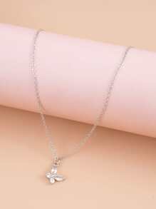 蝴蝶墜飾項鍊 - 銀色 - 查看 3