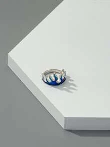 時尚流行男士火焰裝飾戒指合金，適合度假和時尚外觀 - 藍色 - 查看 2