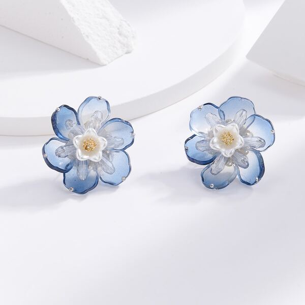 

Серьги-гвоздики 14K позолоченный цветок, Синий