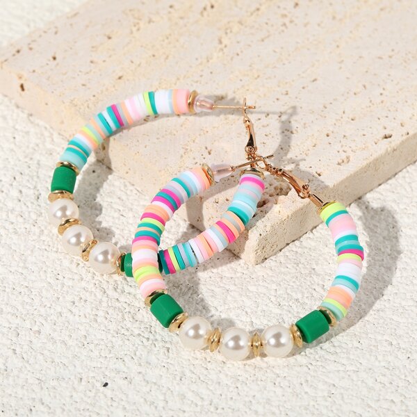 

Faux Pearl Beaded Hoop Earrings, Multicolor