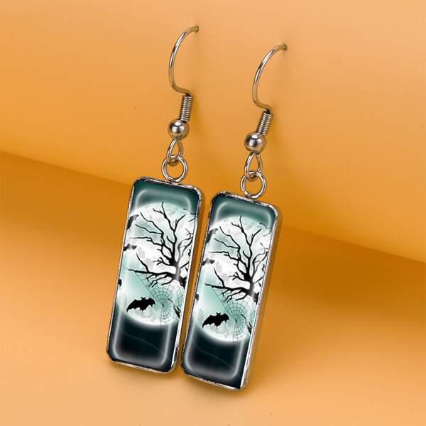 

Halloween Bat Print Drop Earrings, Multicolor