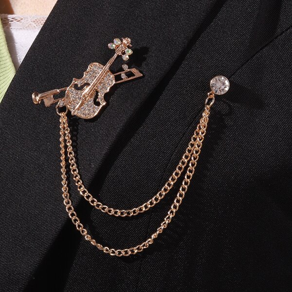

Violin Decor Chain Brooch, Gold