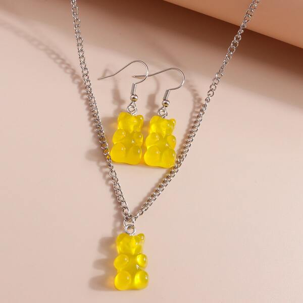 

3pcs Bear Decor Jewelry Set, Yellow
