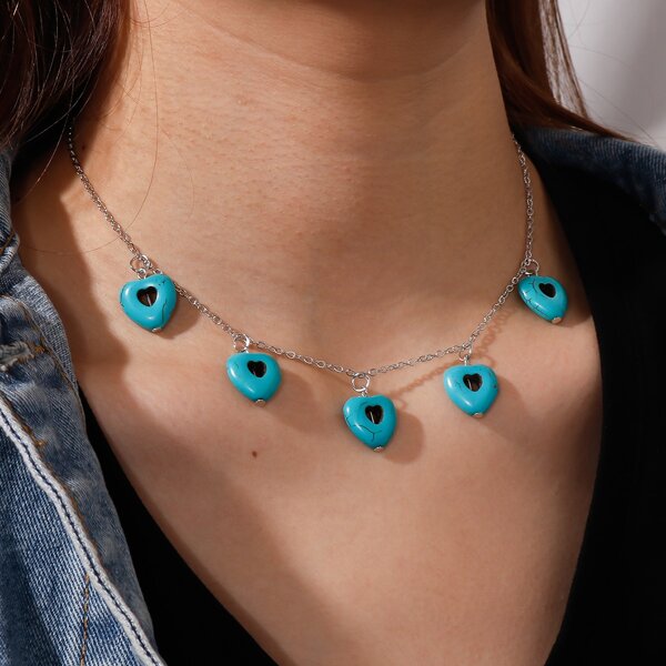

Stone Heart Charm Necklace, Silver