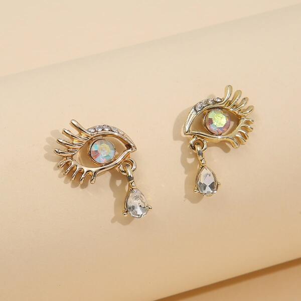 

Rhinestone Eye Decor Earrings, Gold