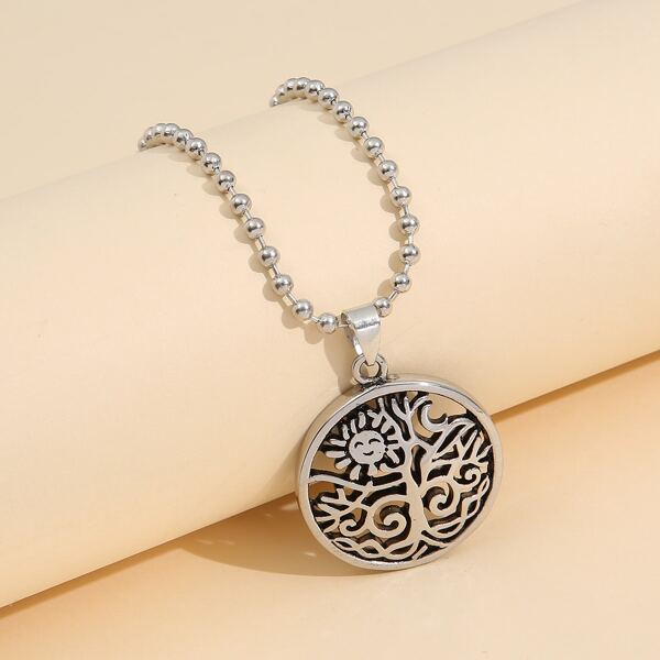 

Hollow Out Tree Charm Necklace, Silver